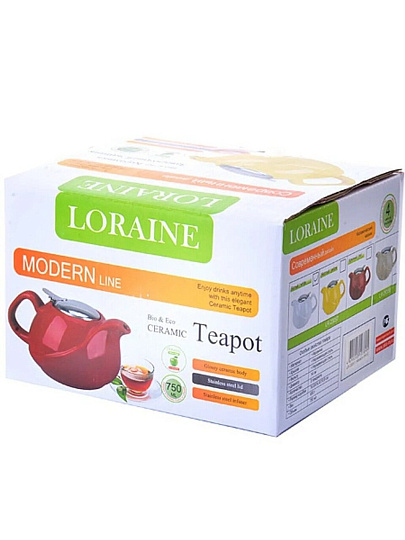 Чайник заварочный керамика, 0.75 л, с ситечком, Loraine, 23057-4, в ассортименте