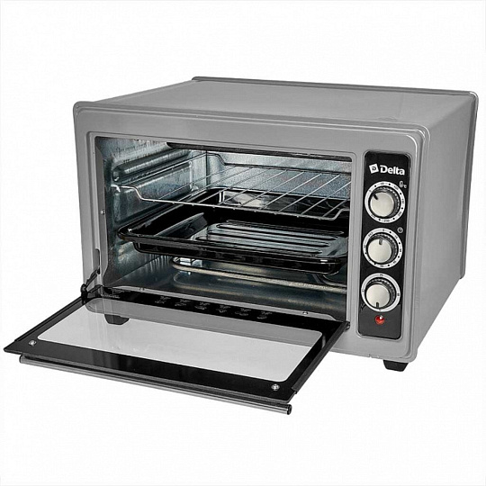 Духовка электрическая, Delta, D-0123, 37 л, 1300 Вт, с термостатом, тен повышенной мощности, 2 нагревательных элемента, серая