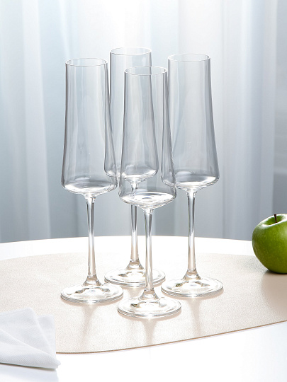 Бокал для шампанского, 210 мл, стекло, 4 шт, Bohemia, Экстра, 40862/210/4