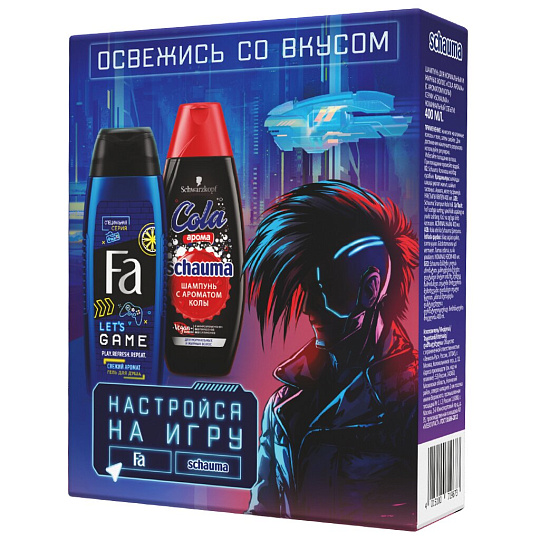 Набор подарочный для женщин, Schauma, Cola, шампунь 400 мл + гель для душа Fa Lets Game 250 мл