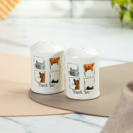 Набор для специй доломит, 2 шт, 5.6х5.6х8 см, Daniks, Cats