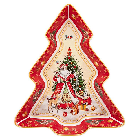 Блюдо фарфор, фигурное, 25х21х4 см, красное, Дед Мороз, Lefard, 85-1754
