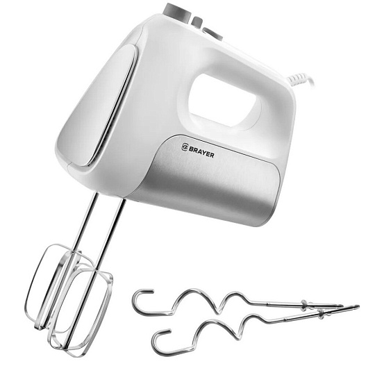 Миксер ручной, BRAYER, BR1303, 500 Вт, 5 скор, турбо реж, 4 насадки