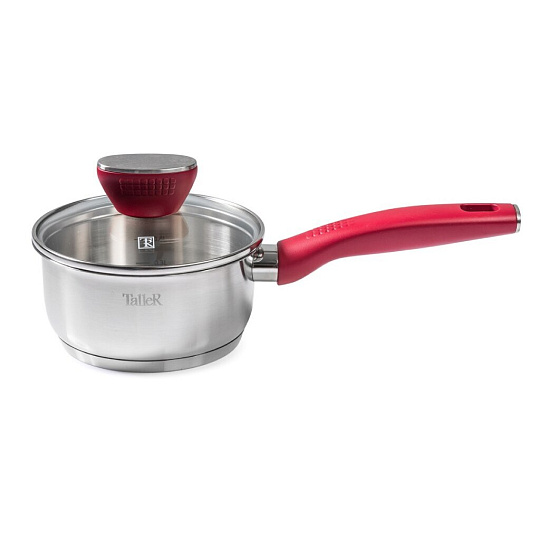 Ковш нержавеющая сталь, 1 л, крышка стекло, бакелитовая ручка, индукция, Taller, Грейси, TR-17285, серебристый