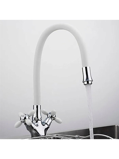 Смеситель для кухни, Frud, гибкий излив, с кран-буксой, белый, R44127-7
