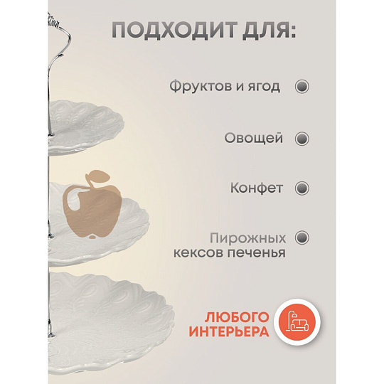 Ваза для фруктов, 3 яруса, керамика, 25.5х2.5, 20.5х2, 15.5х1.5 см, Y4-6315-2