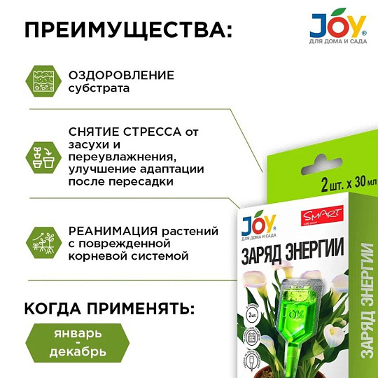Удобрение Заряд энергии, для комнатных цветов, 2 штуки, 30 мл, Joy