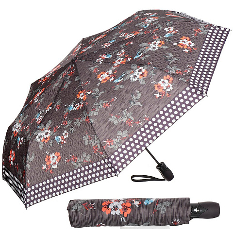 Зонт для женщин, автомат, 3 сложения, Dropstop, полиэстер, 732