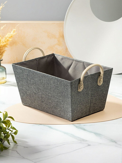 Корзина для хранения, 31х21х16 см, прямоугольная, серая, с ручками, A290098