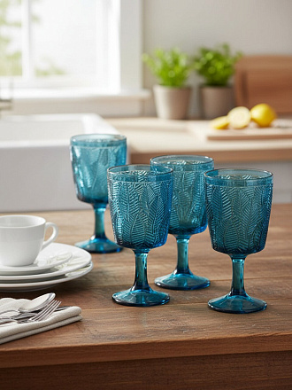 Бокал для вина, 330 мл, стекло, 6 шт, Листья, синие, B060606