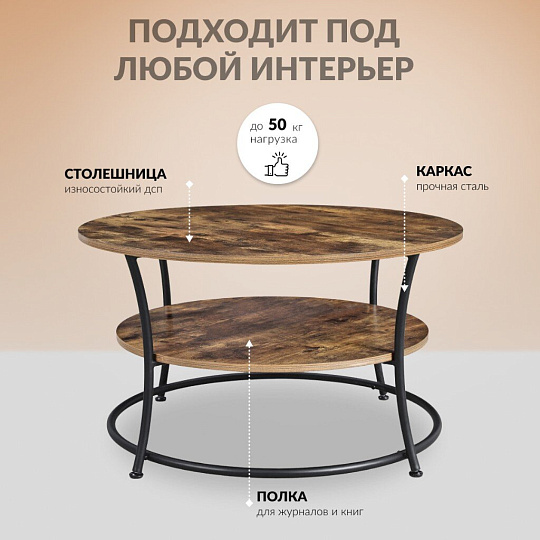 Столик журнальный 45х80х80 см, ДСП+сталь, с полкой, Лофт, LCT80BX