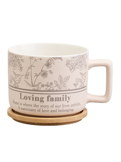 Кружка фарфор, 400 мл, Loving Family, с бамбуковой крышкой, Lefard, 756-478