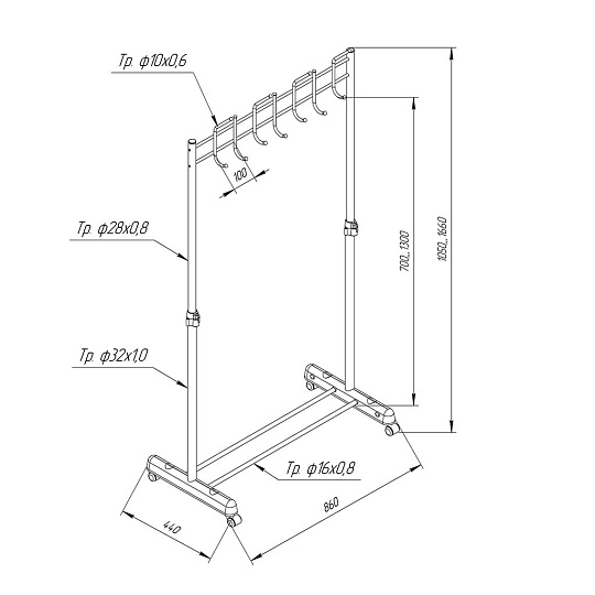 Вешалка напольная 86х44х166 см, Sheffilton, металл, с колесами, 45439 кг, SHT-WR13, В1-78, черная