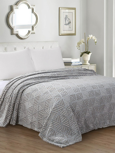 Плед евро, 200х220 см, велсофт жаккард, 100% полиэстер, Silvano, Греция, серо-бежевый, 200/249-VLR/LA