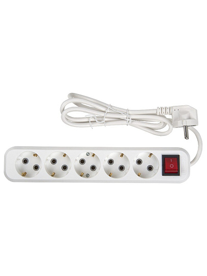 Удлинитель бытовой 5 гнезд, 1.5 м, ПВС, 3х1 мм², с заземлением, 16 А, выключатель, 3500 Вт, General Lighting Systems, 470107