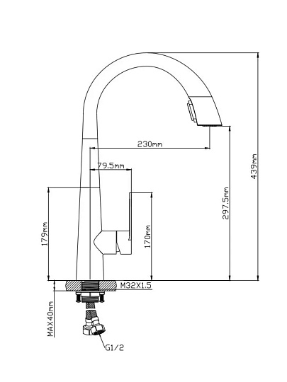 Смеситель для кухни, Diadonna, выдвижной излив, с картриджем, D60-0006BL