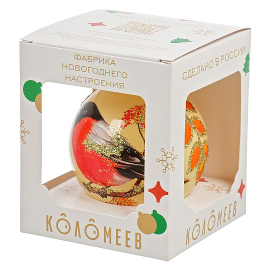 Елочный шар Сказочный снегирь, 8 см, стекло, КУ-80-214009
