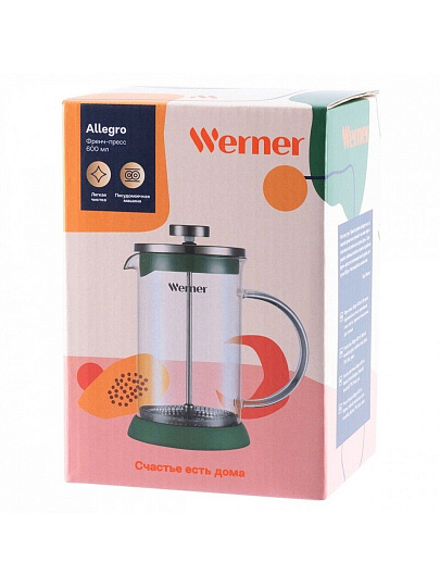 Френч-пресс 0.6 л, нержавеющая сталь, Werner, Allegro, зеленый, 51460
