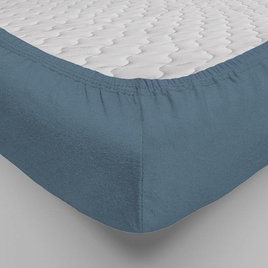 Простыня 2-спальная, 160 х 200 см, 100% хлопок, трикотаж, голубая ель, на резинке, Luxsonia, Мр0010-15