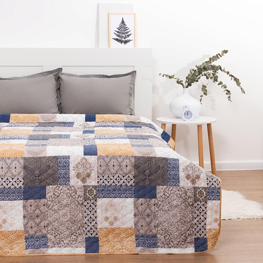 Покрывало евро, 220х200 см, микрофибра, двухстороннее, Marianna, Элегант, бежево-синее, 433-ПК-ЭЛГ-200-220