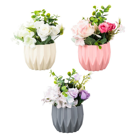 Цветы дек. Ladecor в керам кашпо, 3 кв, 9х20 см, 501-498