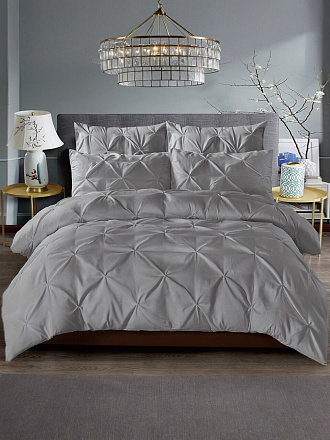 Постельное белье 2-спальное, простыня 180х200 см, 2 наволочки 70х70 см, 2 наволочки 50х70 см, пододеяльник 180х215 см, простыня на резинке, Cleo, микросатин, серое, коллекция Casa Mare, 21/022-CM