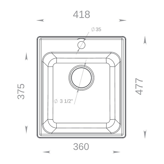 Мойка кухонная врезная, GranFest, Quarz, кварцевый песок, 418х477 мм, без сифона, черная, GF-Z17