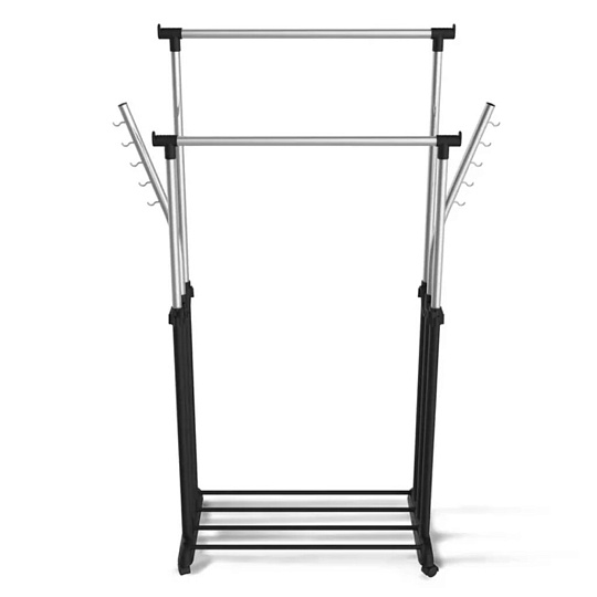 Вешалка напольная 107х44х166 см, Sheffilton, металл, с колесами, телескопическая, SHT-WR7, В1-63, черный/черный муар/хром, лак