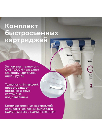 Картридж сменный Барьер, Expert Стандарт, Р213Р00, 3 шт, доочистка от хлора, тяжелых металлов и механических частиц, улучшение вкуса
