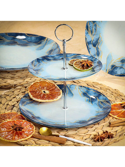 Ваза для фруктов, 2 яруса, стекло, 18 см, 23 см, Daniks, Navy Leaves