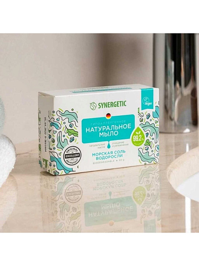 Мыло Synergetic, Морская соль и водоросли, 90 г, натуральное