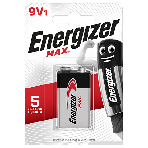 Батарейка Energizer, 9V (6LR61, 6F22), Alkaline Max, алкалиновая, 9 В, блистер, Кб727905