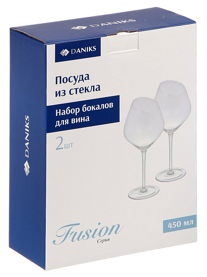 Бокал для вина, 450 мл, стекло, 2 шт, риф, Fusion, Daniks