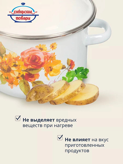Кастрюля эмалированная сталь, 2 л, крышка сталь, цилиндрическая, Сибирские товары, Весна, 1MD161M, индукция
