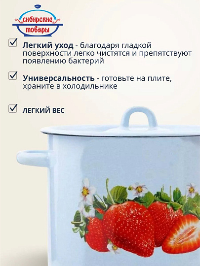 Кастрюля эмалированная сталь, 5.5 л, крышка сталь, петля, с декором, цилиндрическая, Сибирские товары, С1617.СГ, серо-голубая