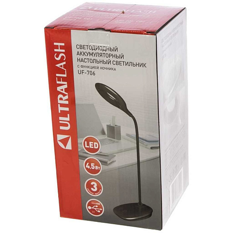 Светильник настольный 4.5 Вт, аккумуляторный, белый, Ultraflash, UF-706 С01, 13557