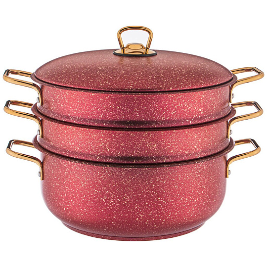 Кастрюля-мантоварка agness red qeen 28x12/28х7,3/28х7,3 см. трехслойное покр granit 936-137