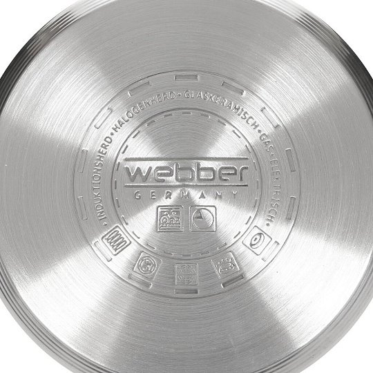 Кастрюля нержавеющая сталь, 5.2 л, с крышкой, крышка стекло, Webber, BE-113/2, индукция