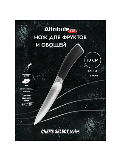 Нож кухонный Attribute, CHEF`S SELECT, для овощей, нержавеющая сталь, 10 см, abs-пластик, APK013