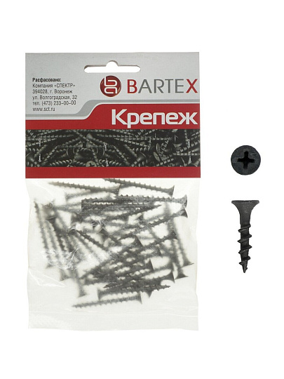 Саморез по дереву и гипсокартону, диаметр 3.5х16 мм, 50 шт, пакет, Bartex