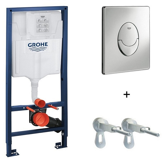 Инсталляция Grohe, Rapid SL 3 в 1, с овальной кнопкой металлик, без унитаза