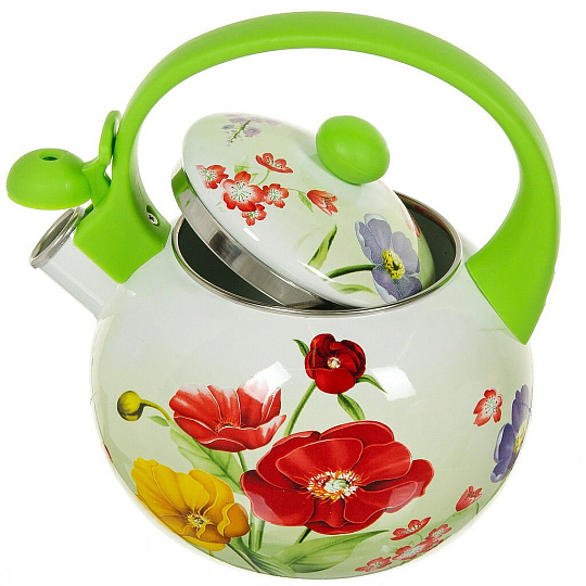 Чайник сталь, эмалированное покрытие, 2.2 л, со свистком, ручка пластиковая, Aurora, Лето, 1907