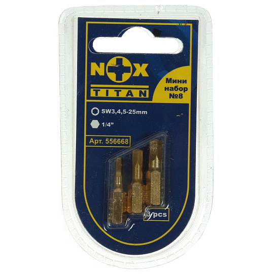 Набор бит Nox, Titan №8, 25 мм, 3 шт, шестигранник 3, 4, 5