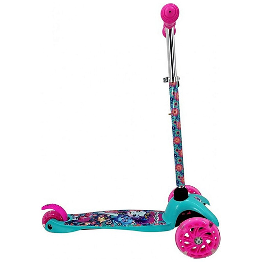 Самокат трехколесный, детский, колеса 120, 80 мм, управление наклоном, регулируемая рулевая стойка, подсветка колес, Enchantimals, S00022-ENC