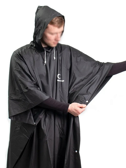 Дождевик пончо 129х137 см, 56-58, с капюшоном, кнопки, плотный PVC, черный, Следопыт, PF-RC-13
