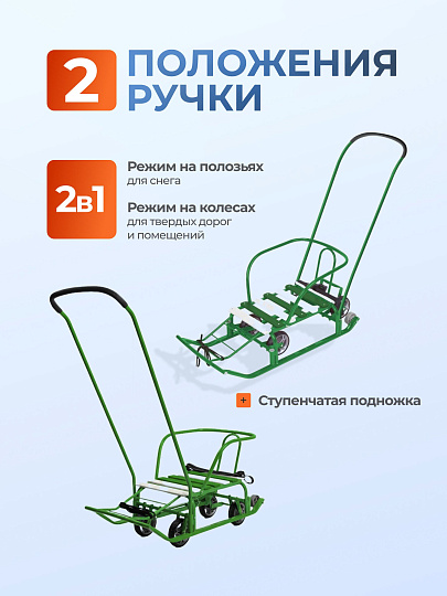 Санки Тимка 5 Универсал+, Т5У+/З, переставная ручка, ремень безопасности, колеса на полозьях, 25 кг, спинка, Nika