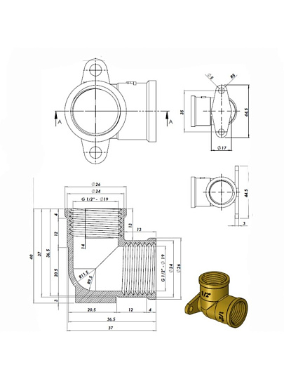 Уголок 1/2'', 90 °, г-г, никель, с креплением, индивидуальная упаковка, РосТурПласт