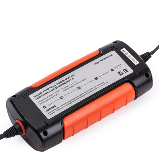 Автомобильное зарядное устройство Агрессор, Brick, для 12V АКБ, 9 фаз зарядки, 8 А, черно-оранжевое, AGR/SBC-080