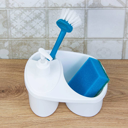 Подставка для моющих средств, пластик, с дозатором, белая, Idea, М 1149