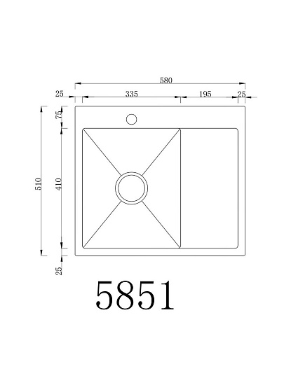 Мойка кухонная врезная, РМС, MRK-5851BL-L, нержавеющая сталь, 580х510 мм